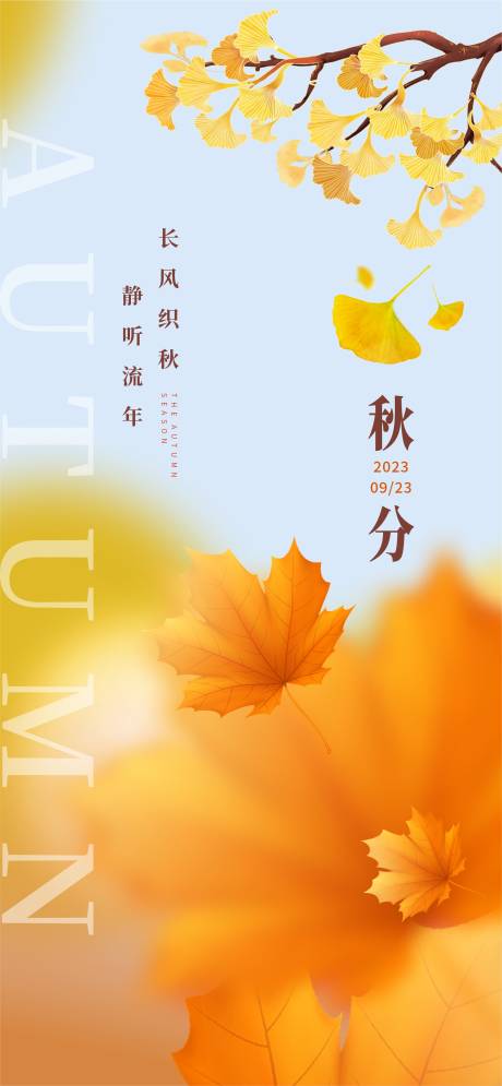 枫叶银杏叶橙色秋分节气推图海报-源文件【享设计】