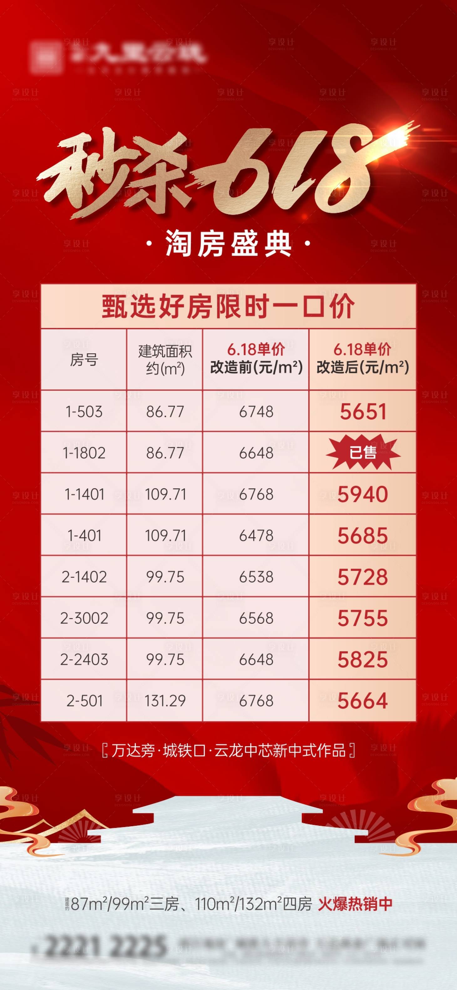 源文件下載【享設計】搜索編號：62920019239556492【新中式紅金特價房618海報】
