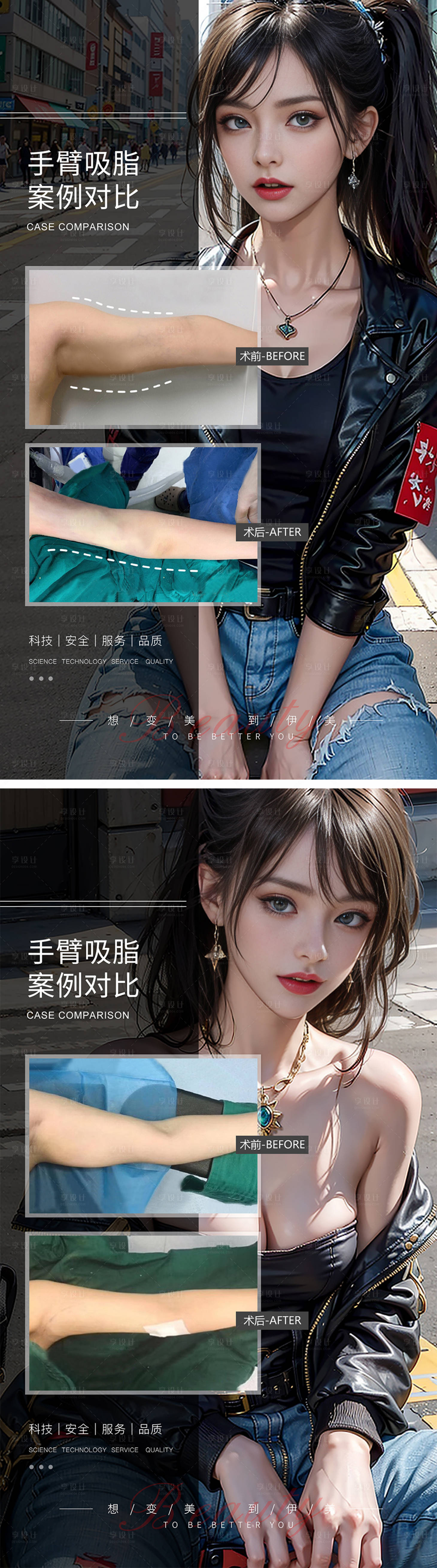 源文件下載【享設計】搜索編號：55460019363069864【手臂吸脂案例對比海報】