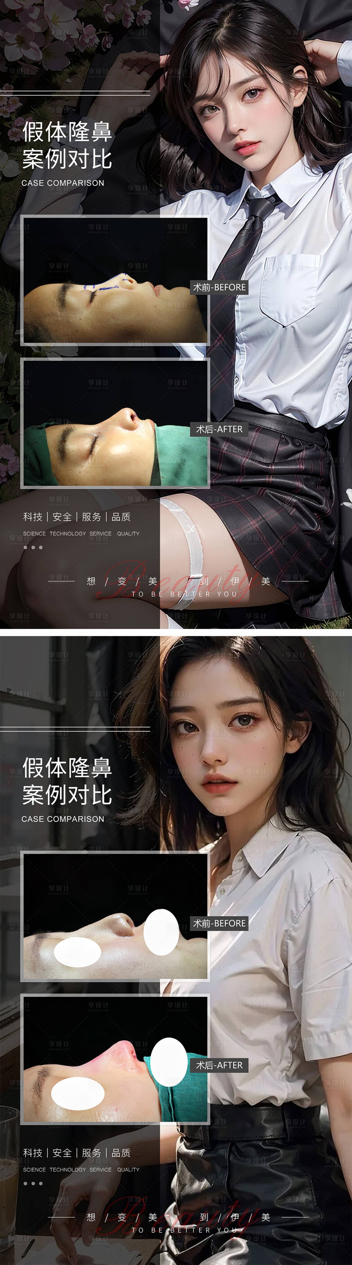 源文件下載【享設(shè)計】搜索編號：73550019270614862【假體隆鼻案例對比海報】