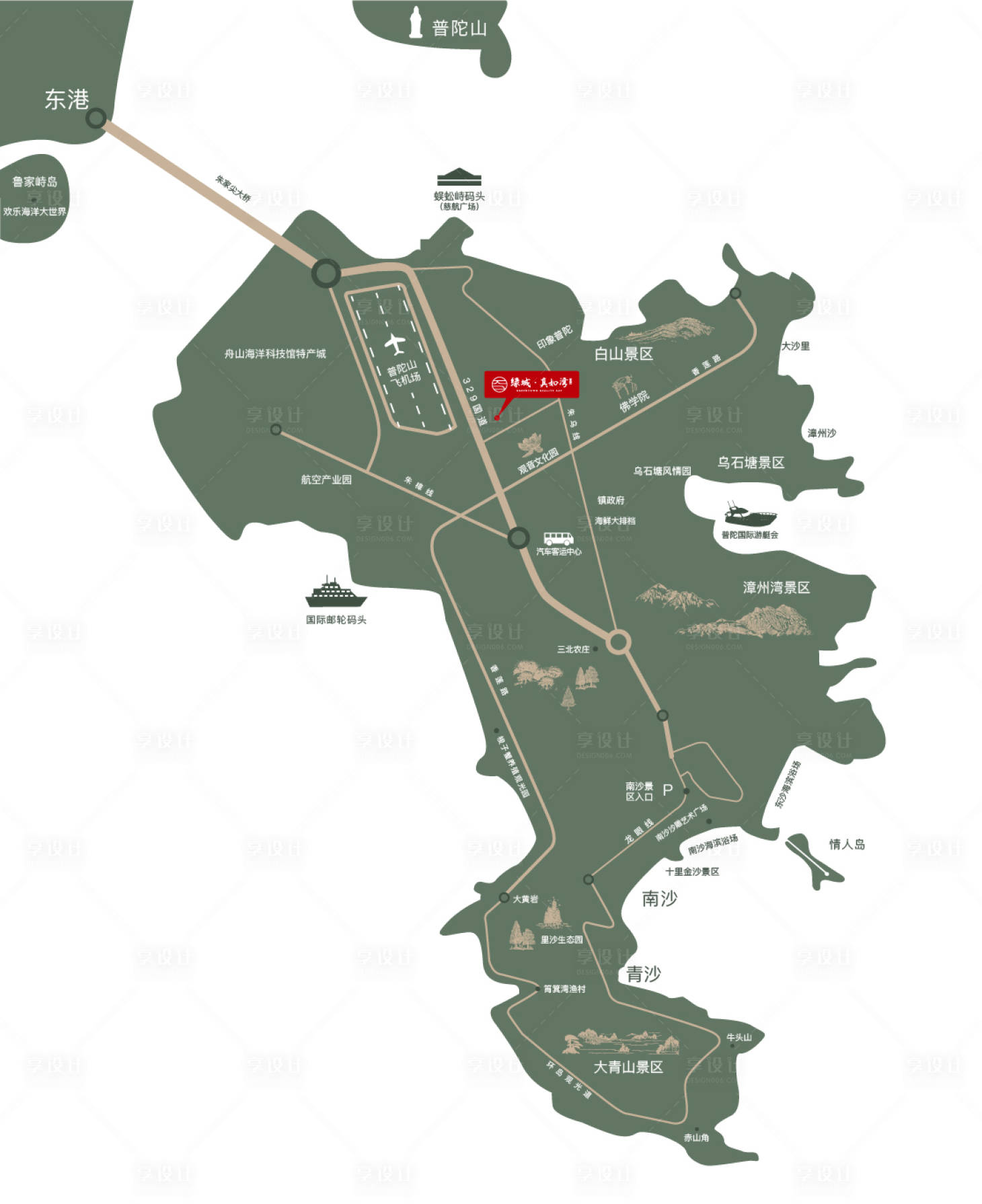 源文件下载【享设计】搜索编号：24600019540671962【朱家尖地图区位图设计】