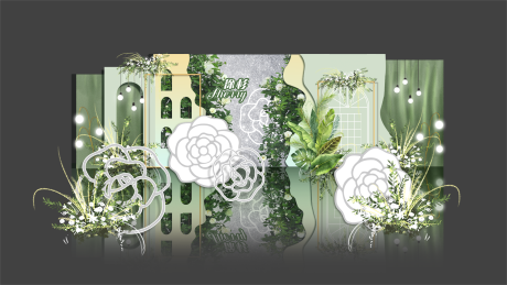 源文件下载【绿色山茶花浪漫清新美陈舞台背景】编号：92070019531658045
