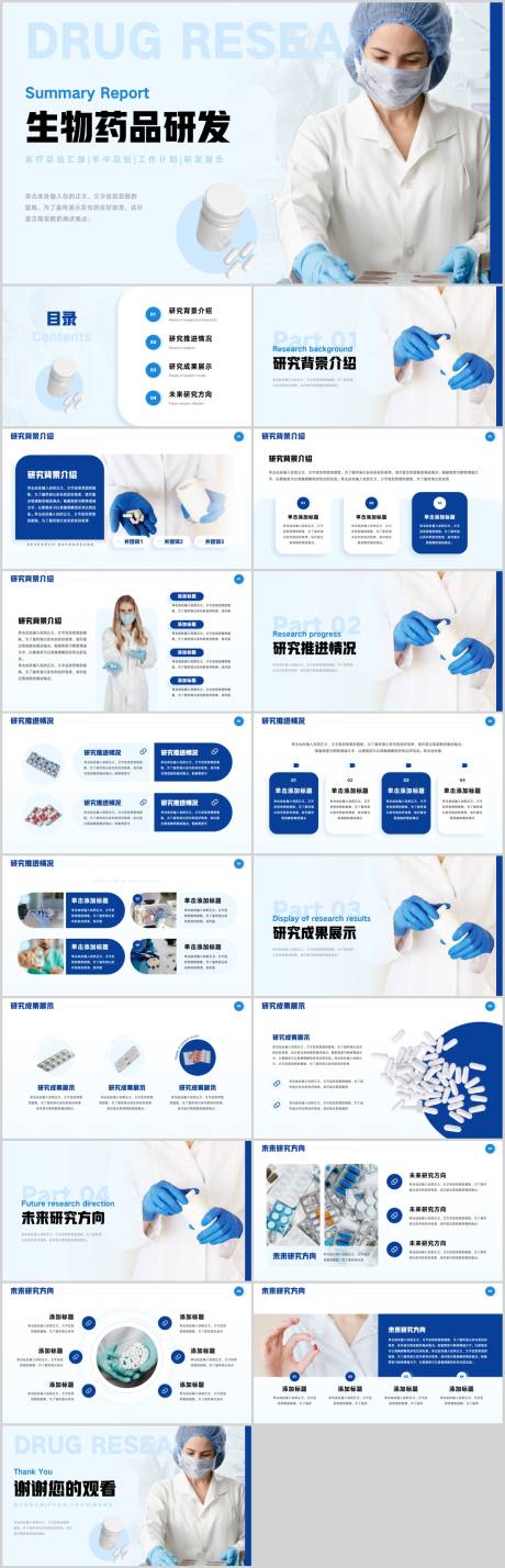 源文件下載【享設計】搜索編號：84290019496877652【生物藥品研發醫療總結匯報PPT】