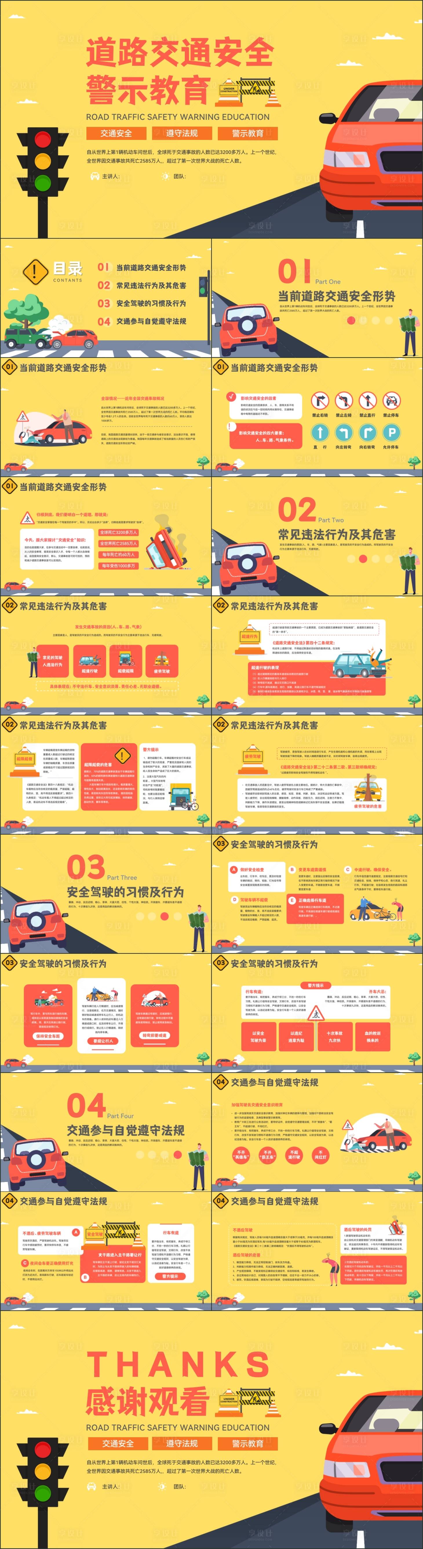 源文件下載【享設(shè)計(jì)】搜索編號(hào)：56920019834694381【紅黃色交通安全教育PPT模板】
