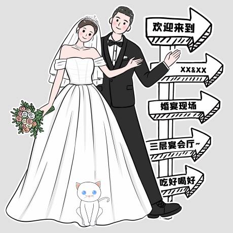 源文件下载【婚礼卡通人形指示立牌】编号：20231007143236291