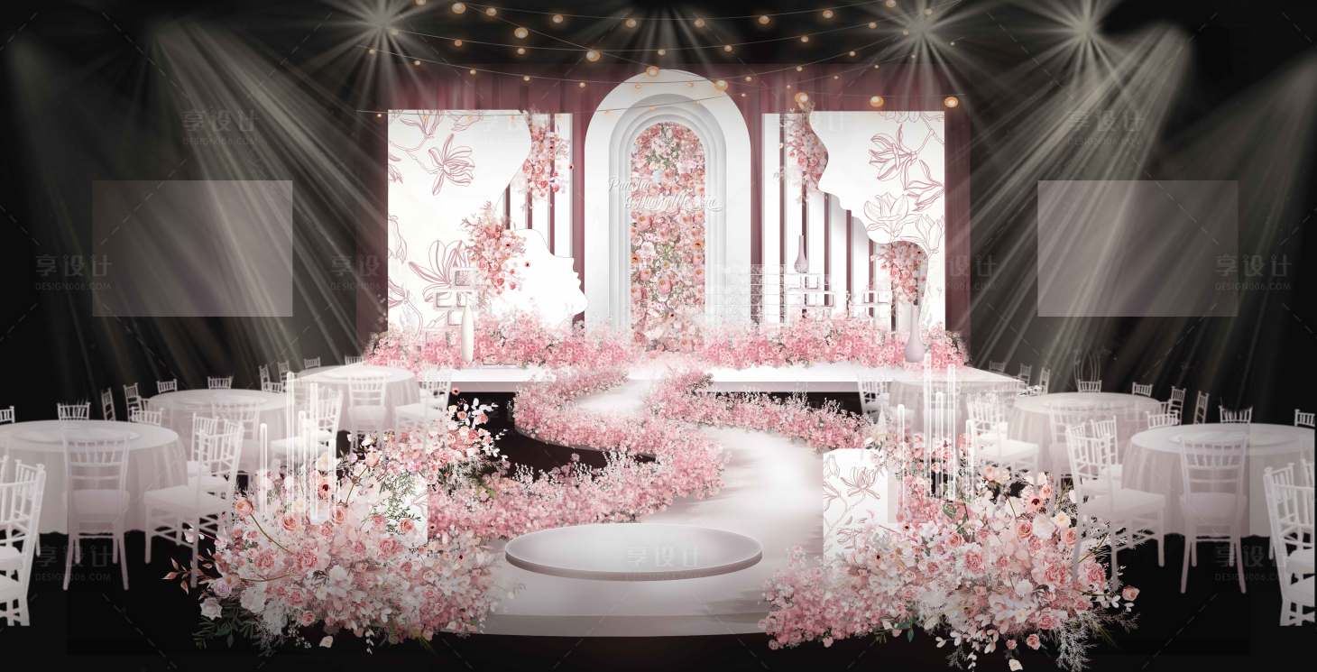 源文件下载【享设计】搜索编号：18090020085567349【浪漫婚礼宴会厅效果图】