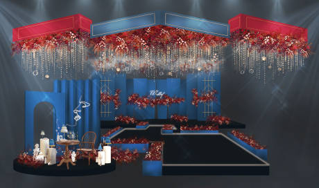 源文件下載【紅藍吊頂婚禮宴會廳效果圖】編號：81170020017917377