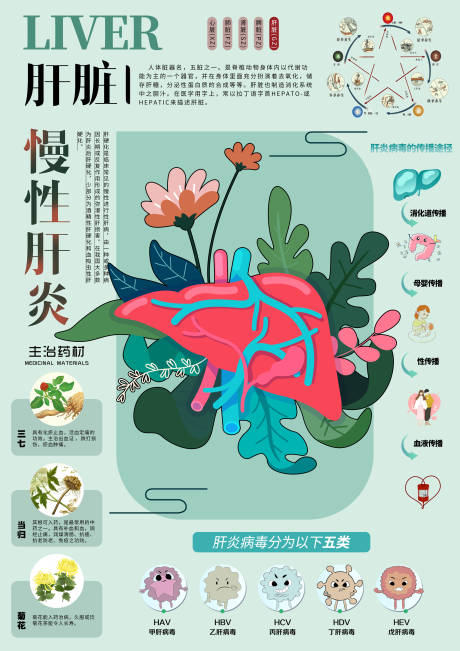 源文件下载【中医医学内脏肝脏传染病介绍插画海报】编号：56470020101406645