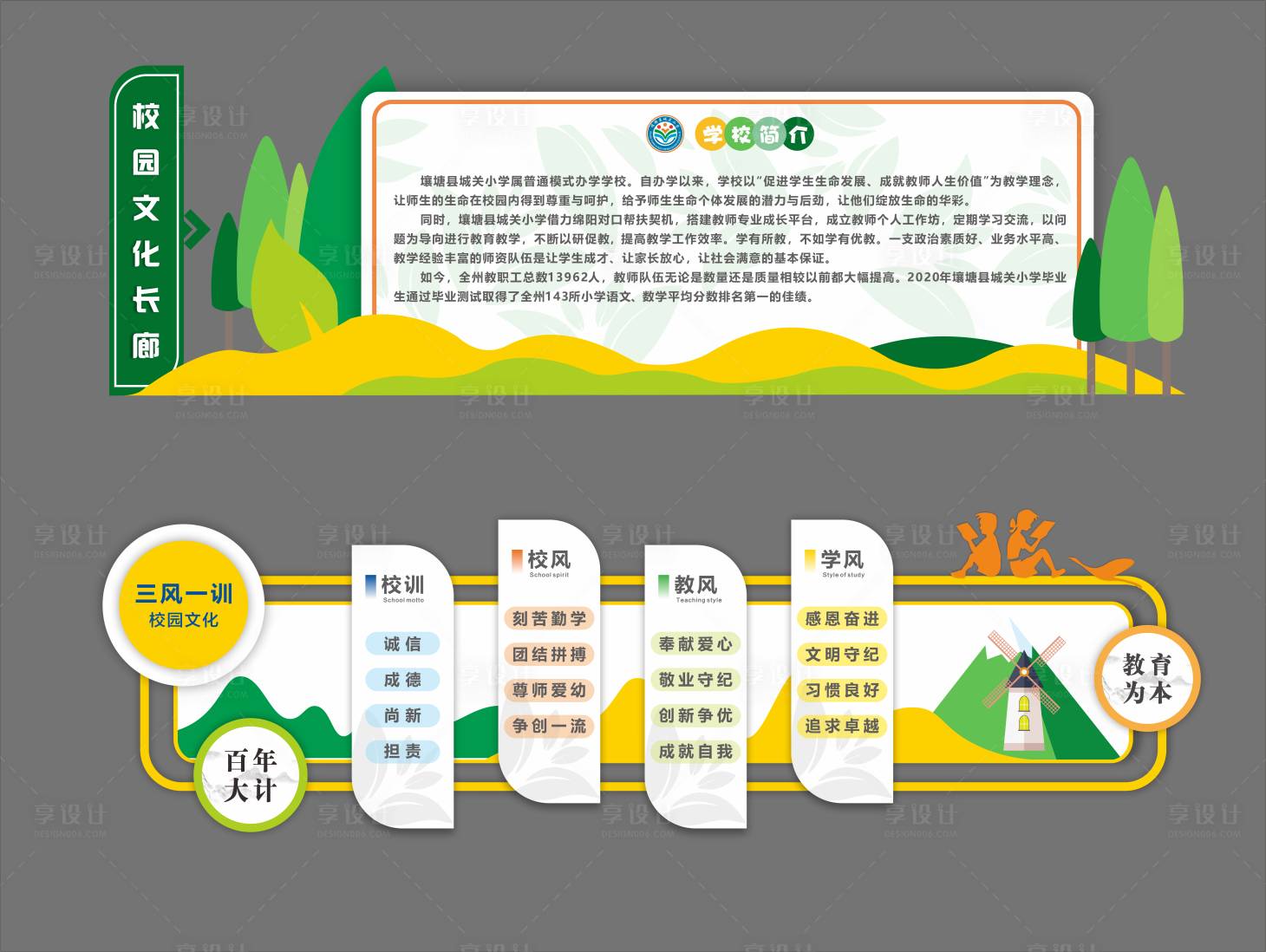 源文件下载【享设计】搜索编号：78010019999752635【校园文化墙背景板】