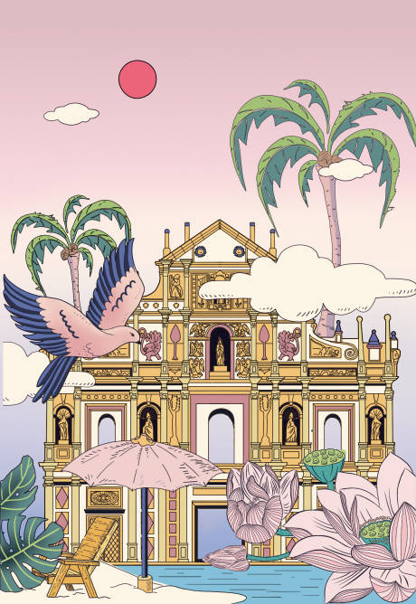 源文件下载【享设计】搜索编号：57130019649381924【澳门大三巴插画】