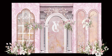 源文件下载【享设计】搜索编号：96270019607384694【豆沙粉色花卉油画法式婚礼效果图】
