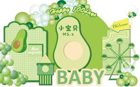 源文件下载【牛油果主题宝宝生日宴背景板】编号：67550019670933532