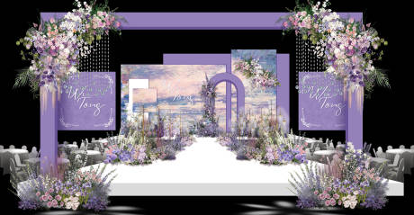 编号：20231108152148433【享设计】源文件下载-紫色花园油画风浪漫婚礼框架珠帘仪式效