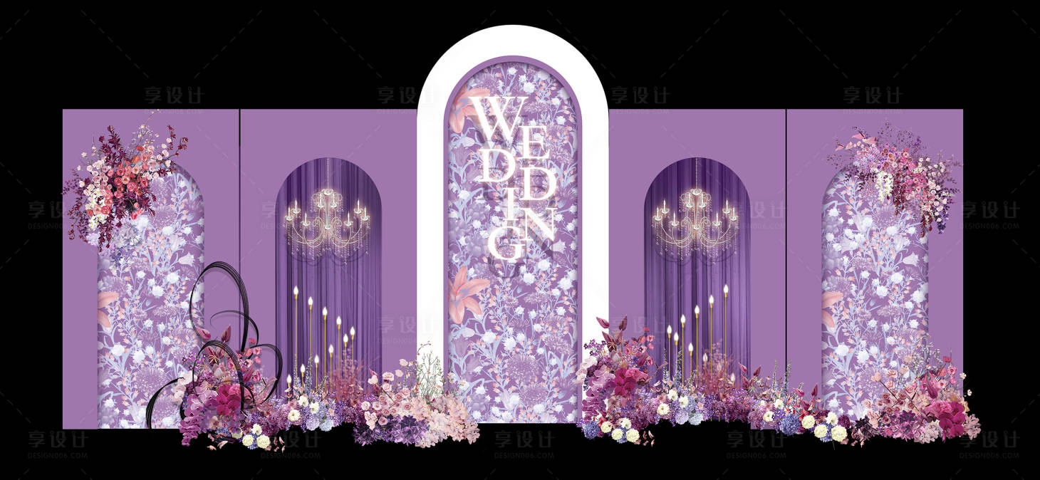 源文件下載【享設計】搜索編號：90200020287542745【紫色花卉背景婚禮效果背景板】