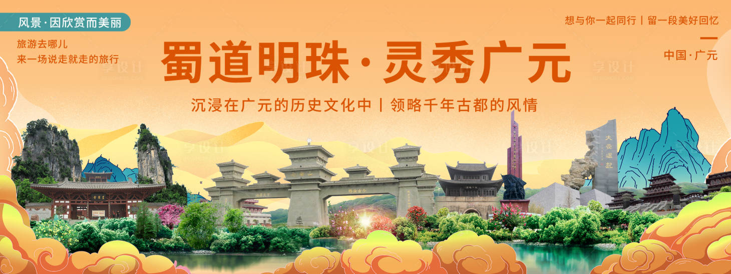 源文件下载【享设计】搜索编号：40900020435677566【广元印象城市旅游背景板】