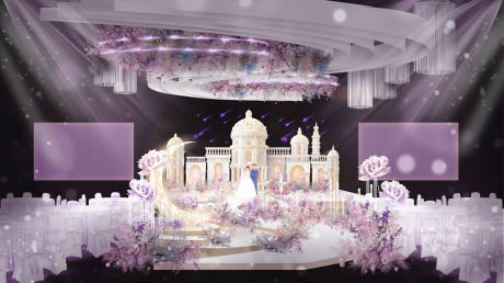 紫色浪漫月色城堡流星吊顶婚礼效果图