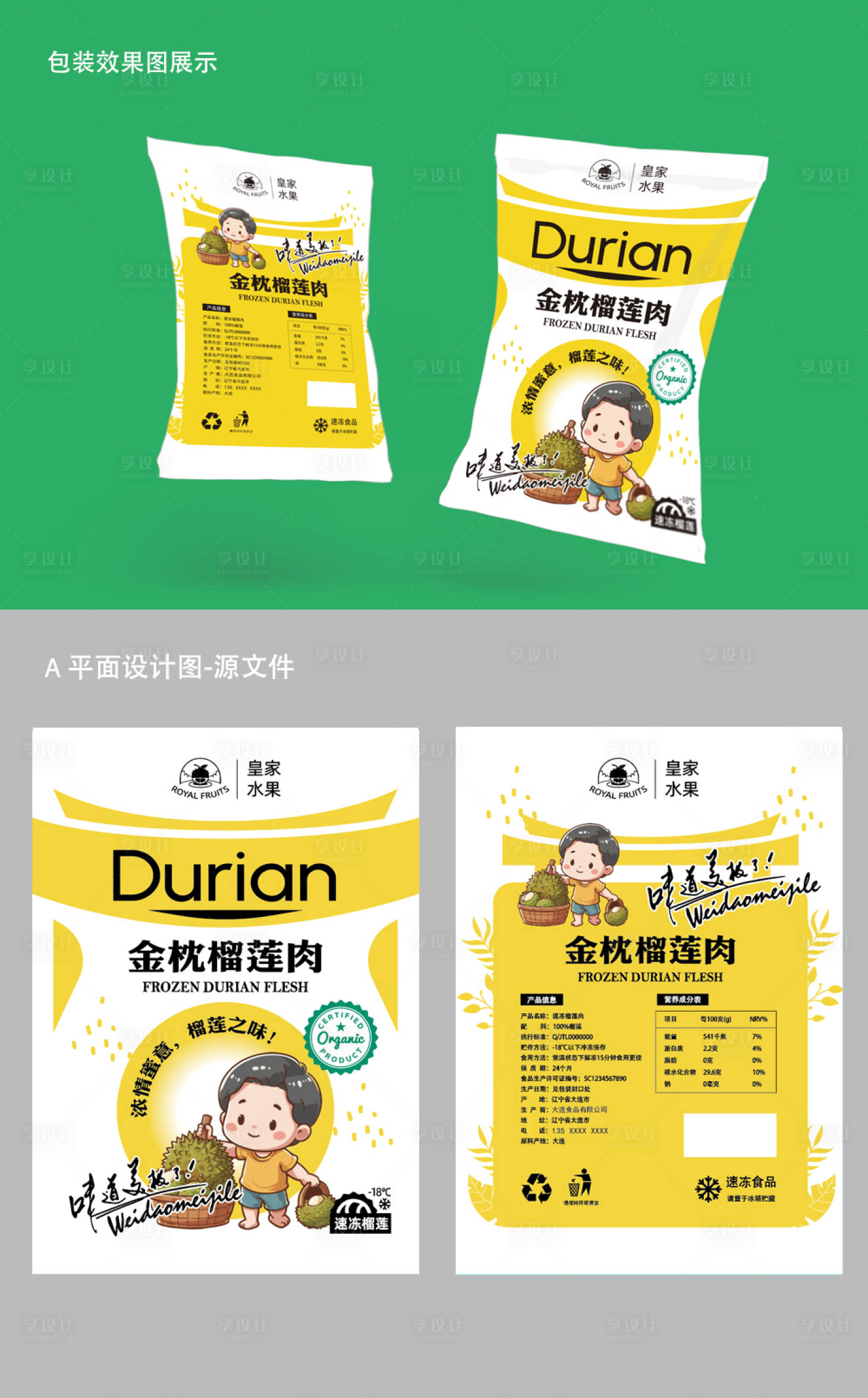 源文件下载【猫山王榴莲卡通包装设计】编号：18570020614114523