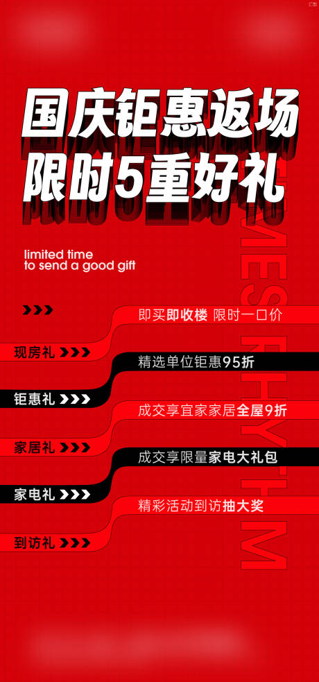 源文件下载【国庆钜惠返场五重礼海报】编号：56070020327667996