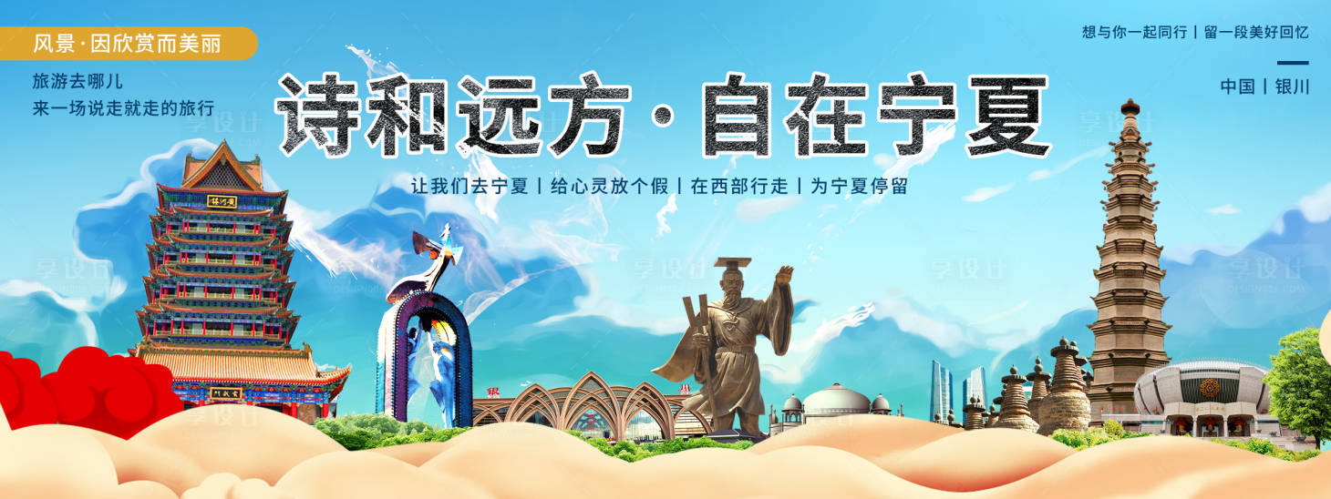 源文件下載【享設計】搜索編號：38690020404659037【銀川印象城市旅游展板】