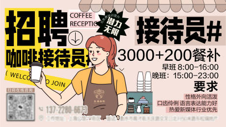 编号：20231122112015081【享设计】源文件下载-招聘咖啡服务员接待员海报