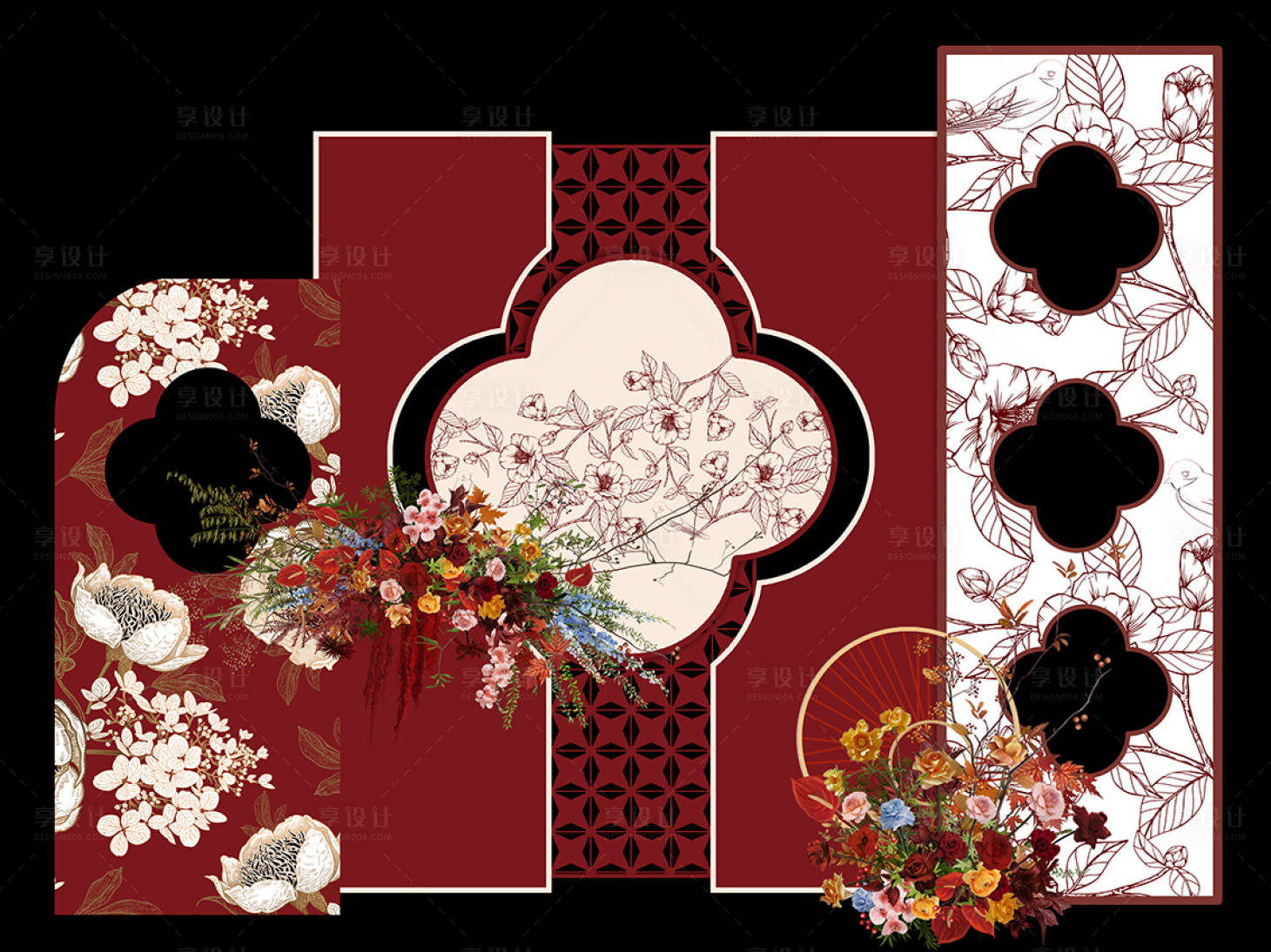 源文件下载【中式红色订婚宴布置堆头美陈】编号：66210020287694940