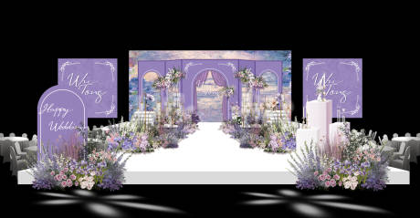 编号：20231105191722846【享设计】源文件下载-紫色花园油画风浪漫婚礼宴会厅效果图