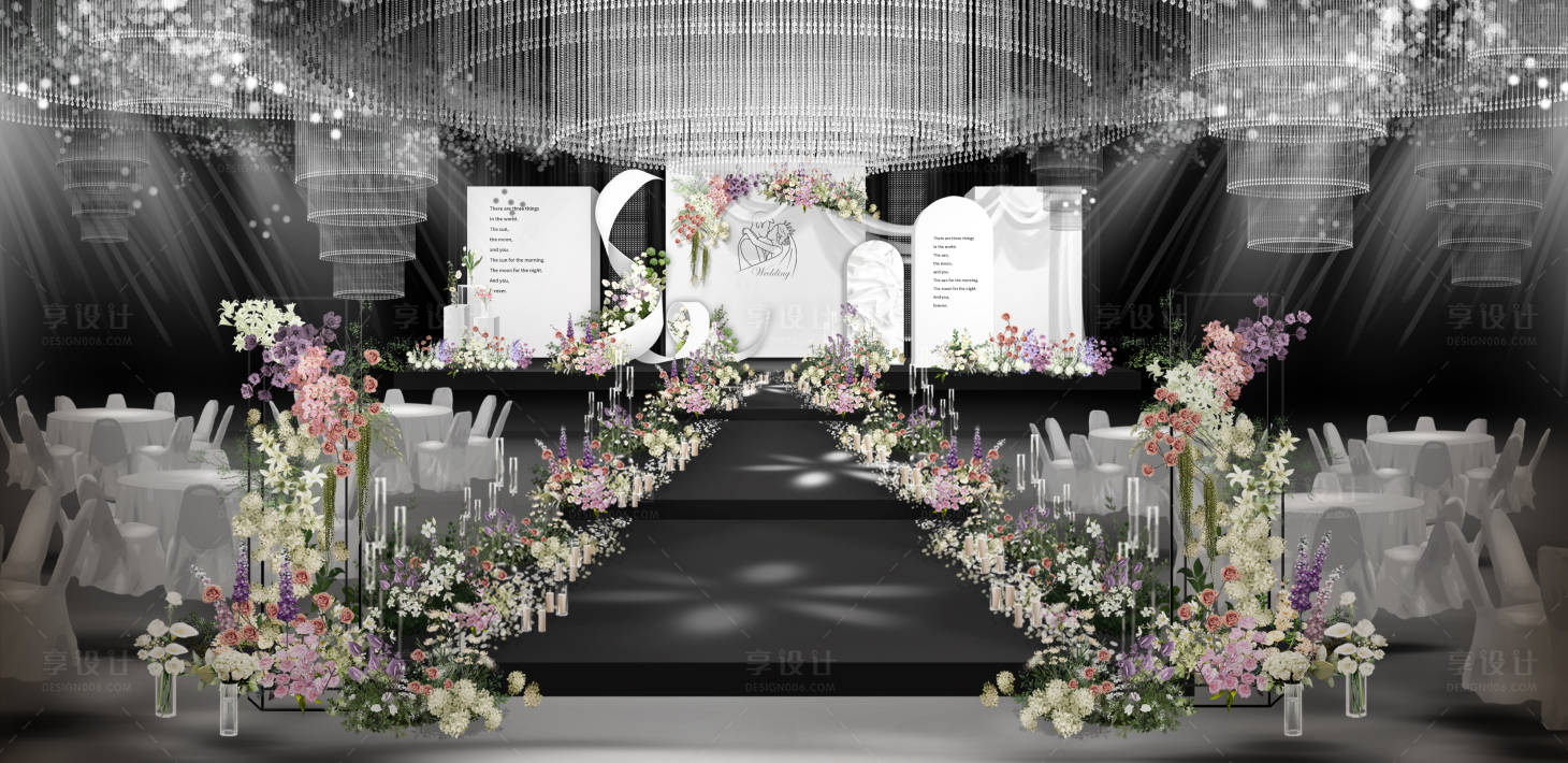 源文件下载【享设计】搜索编号：48800020200929965【韩式白粉紫婚礼堆头美陈】