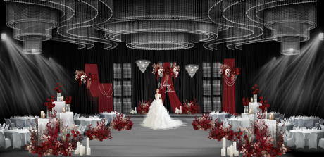 红色蜡烛布幔婚礼舞台背景