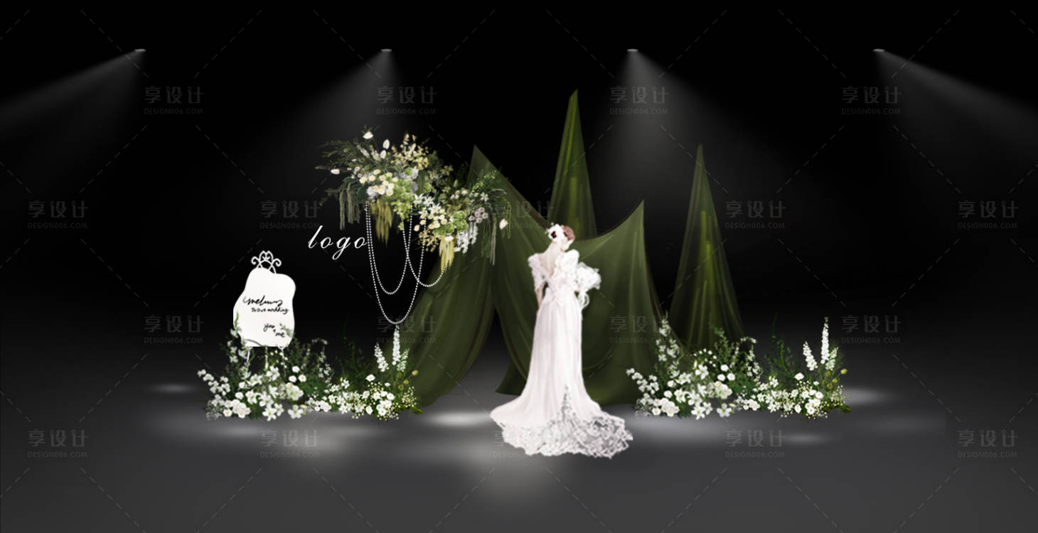 源文件下載【享設(shè)計(jì)】搜索編號：22140020298364148【綠色布藝婚禮堆頭美陳】