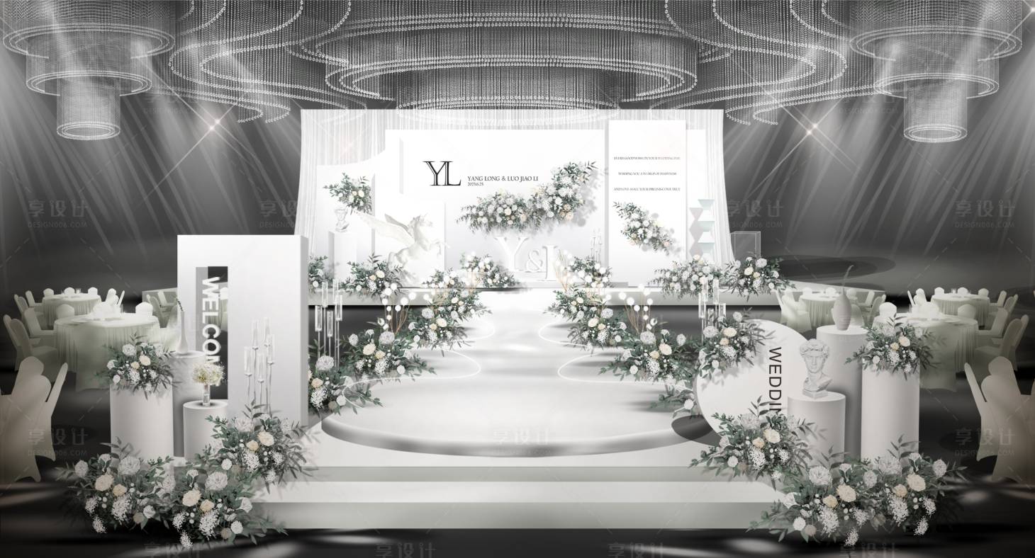 源文件下载【韩式白绿小清新婚礼背景板】编号：35880020201211985