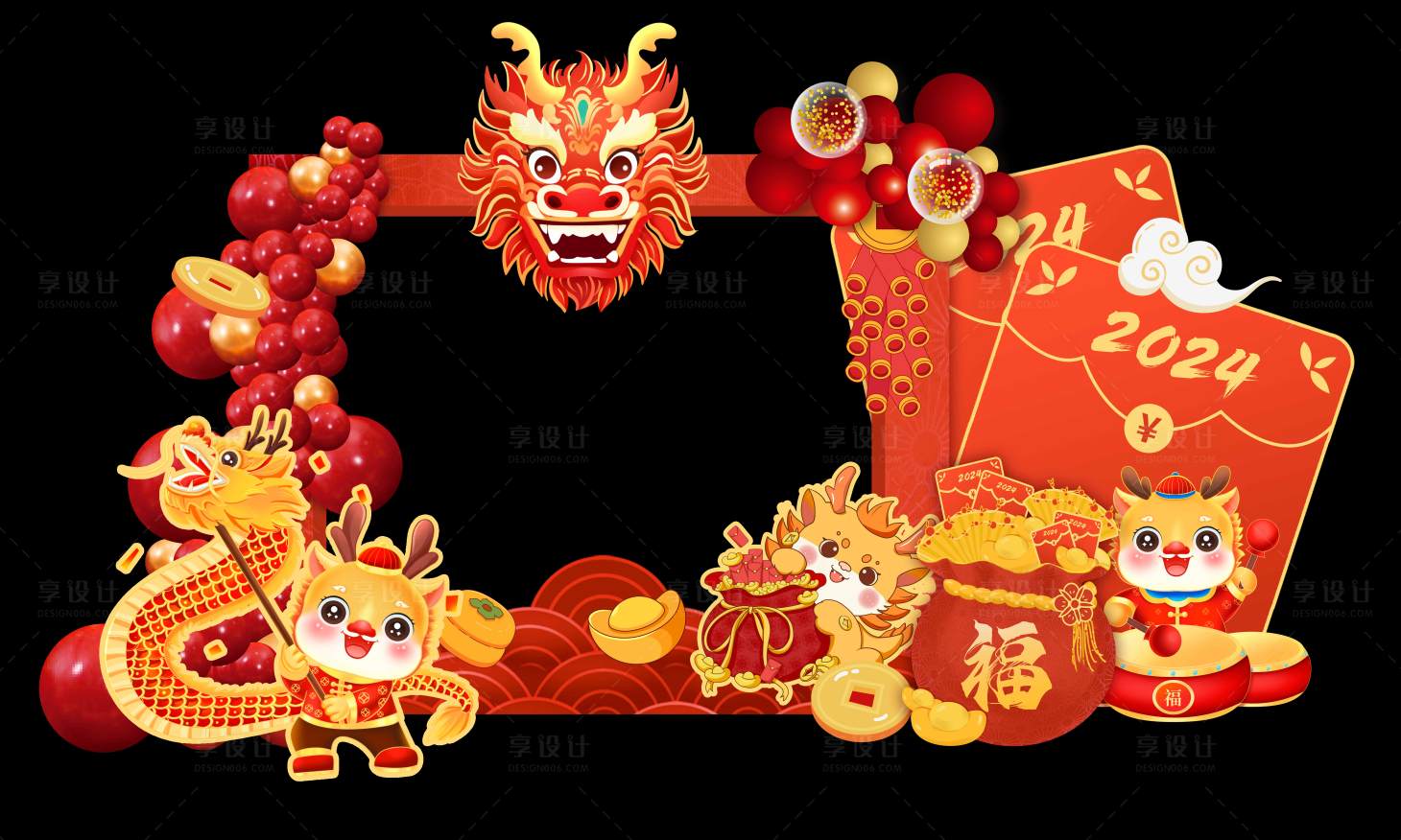 源文件下载【享设计】搜索编号：45500020724643500【2024金龙贺岁龙年商场红包美陈】