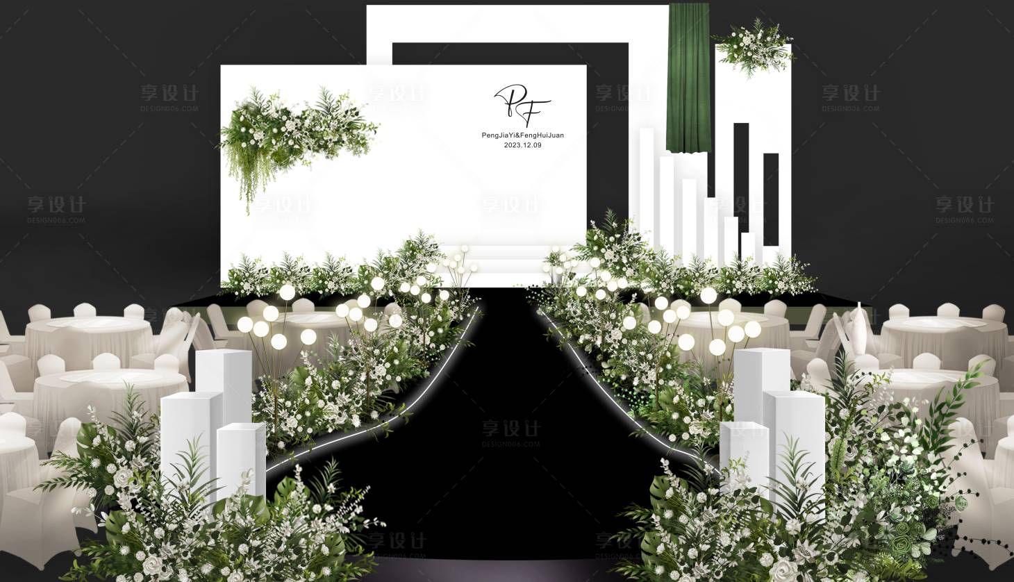 源文件下载【享设计】搜索编号：11980020919725426【绿白小清新婚礼效果图】