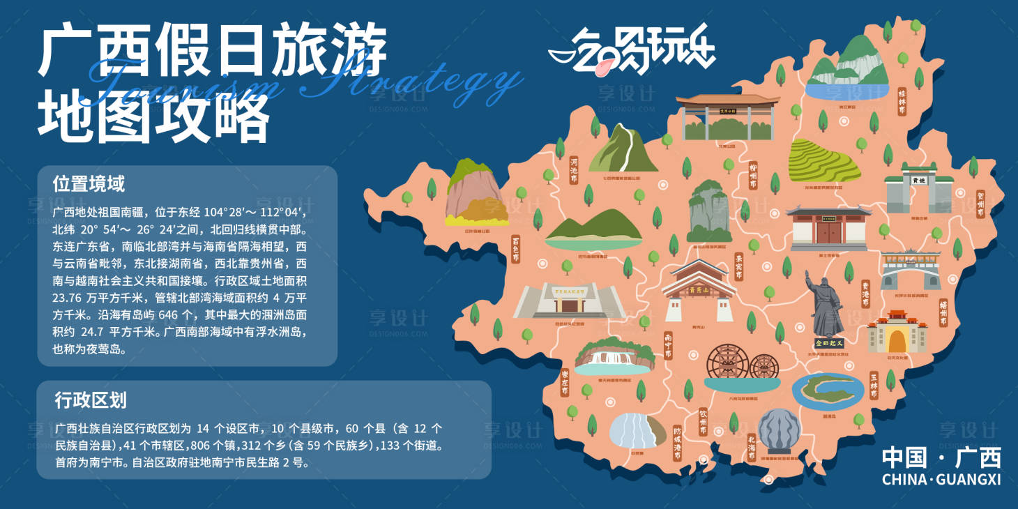 源文件下載【享設計】搜索編號：23670021024235621【廣西假日旅游地圖攻略背景板】