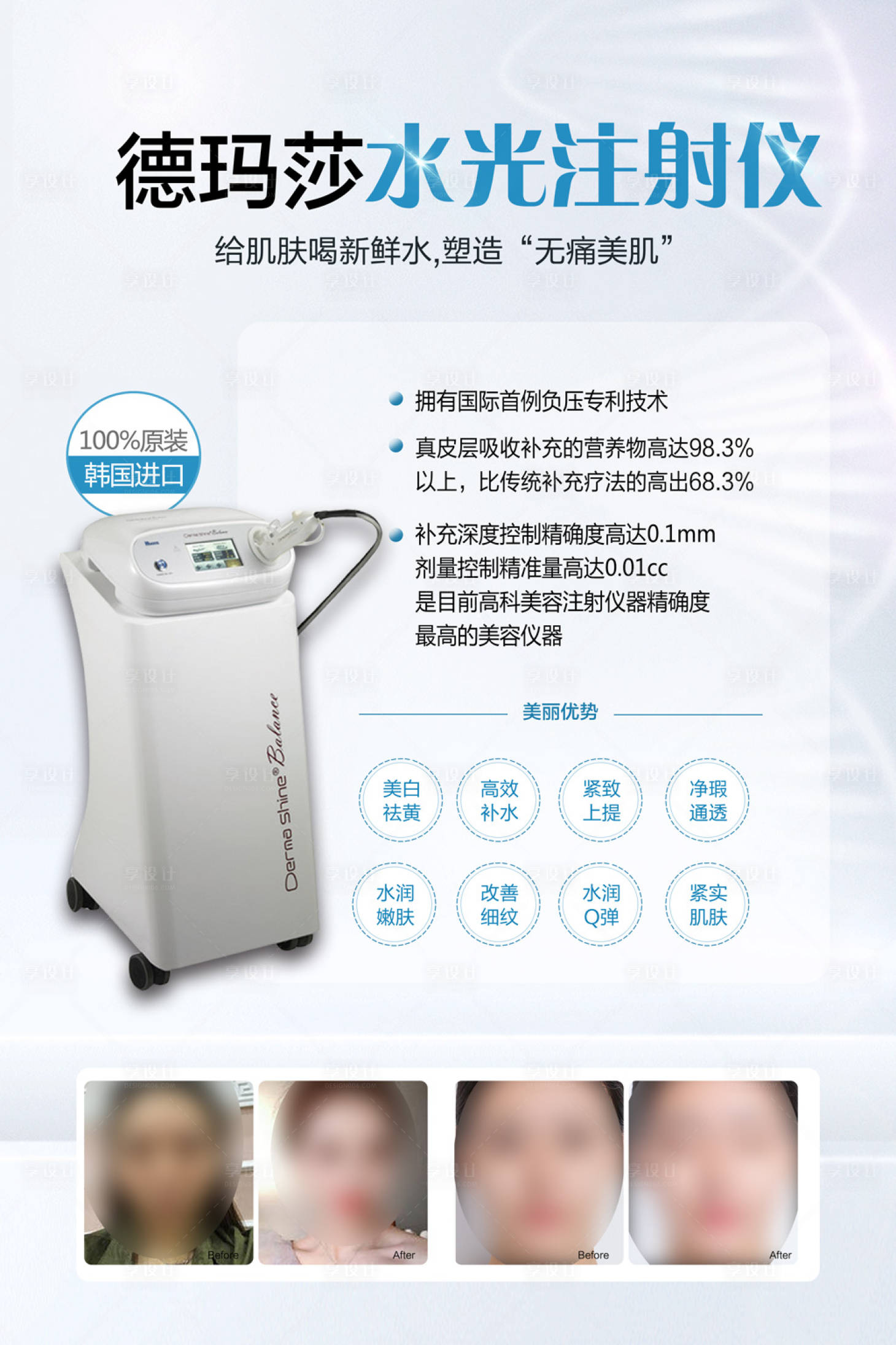 源文件下载【享设计】搜索编号：32590020780662894【德玛莎水光注射仪海报展板】