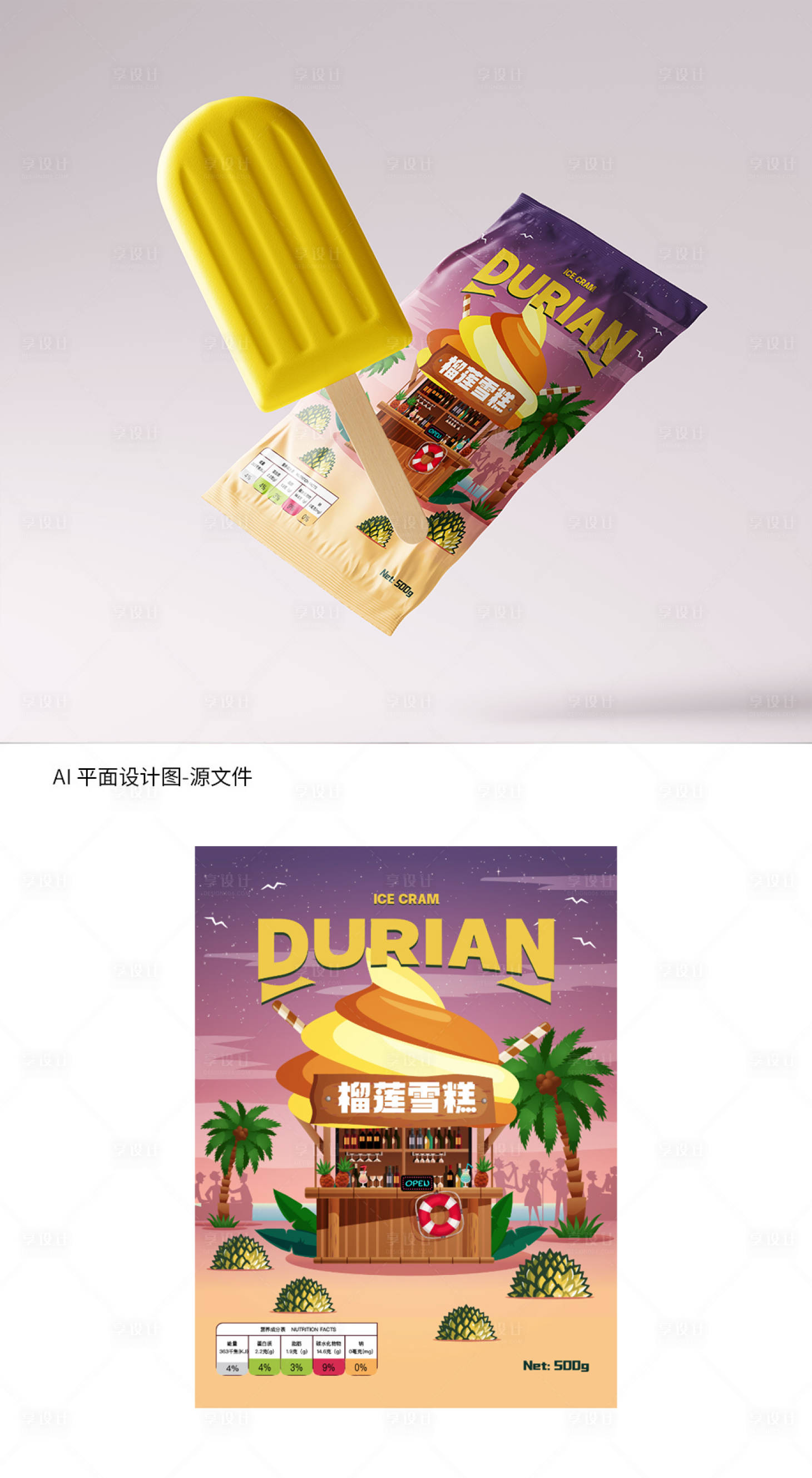 源文件下载【榴莲雪糕包装袋设计】编号：73190020872171396