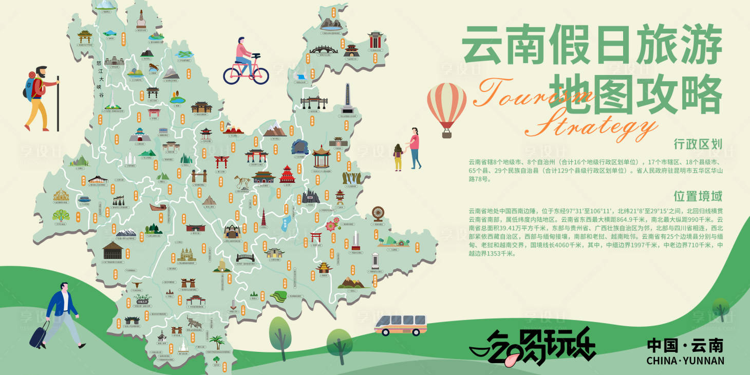 源文件下載【享設計】搜索編號：10940021036085876【云南假日旅游地圖攻略背景板】