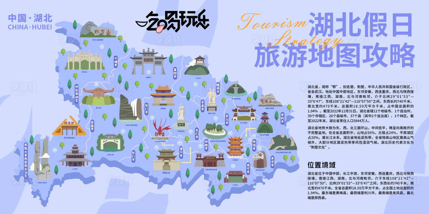 湖北假日旅游地图攻略背景板PSD广告设计素材海报模板免费下载-享设计