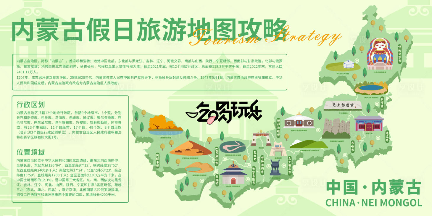 源文件下載【享設計】搜索編號：92280021035117032【內蒙古假日旅游地圖攻略背景板】