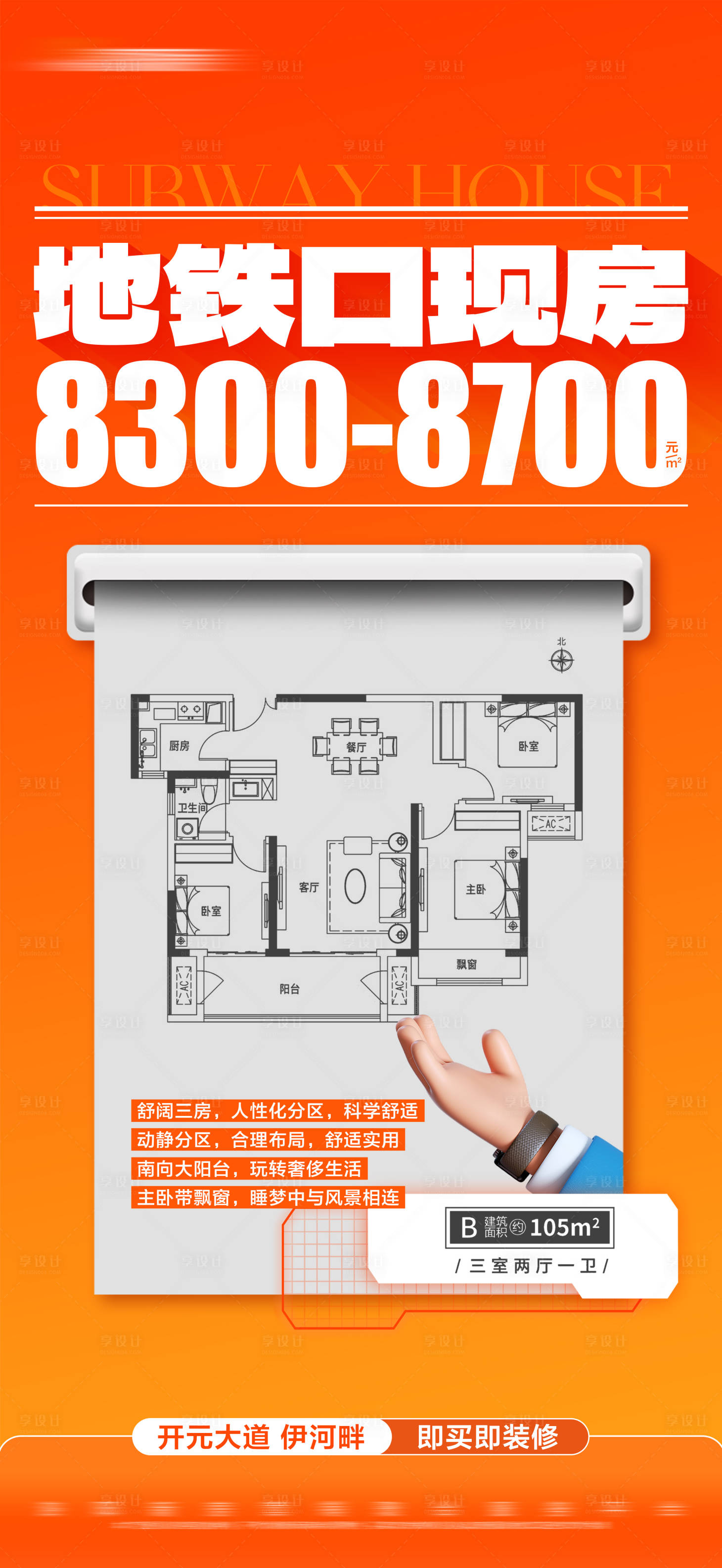 源文件下载【地产橙色热销户型大字报】编号：44750020957946815