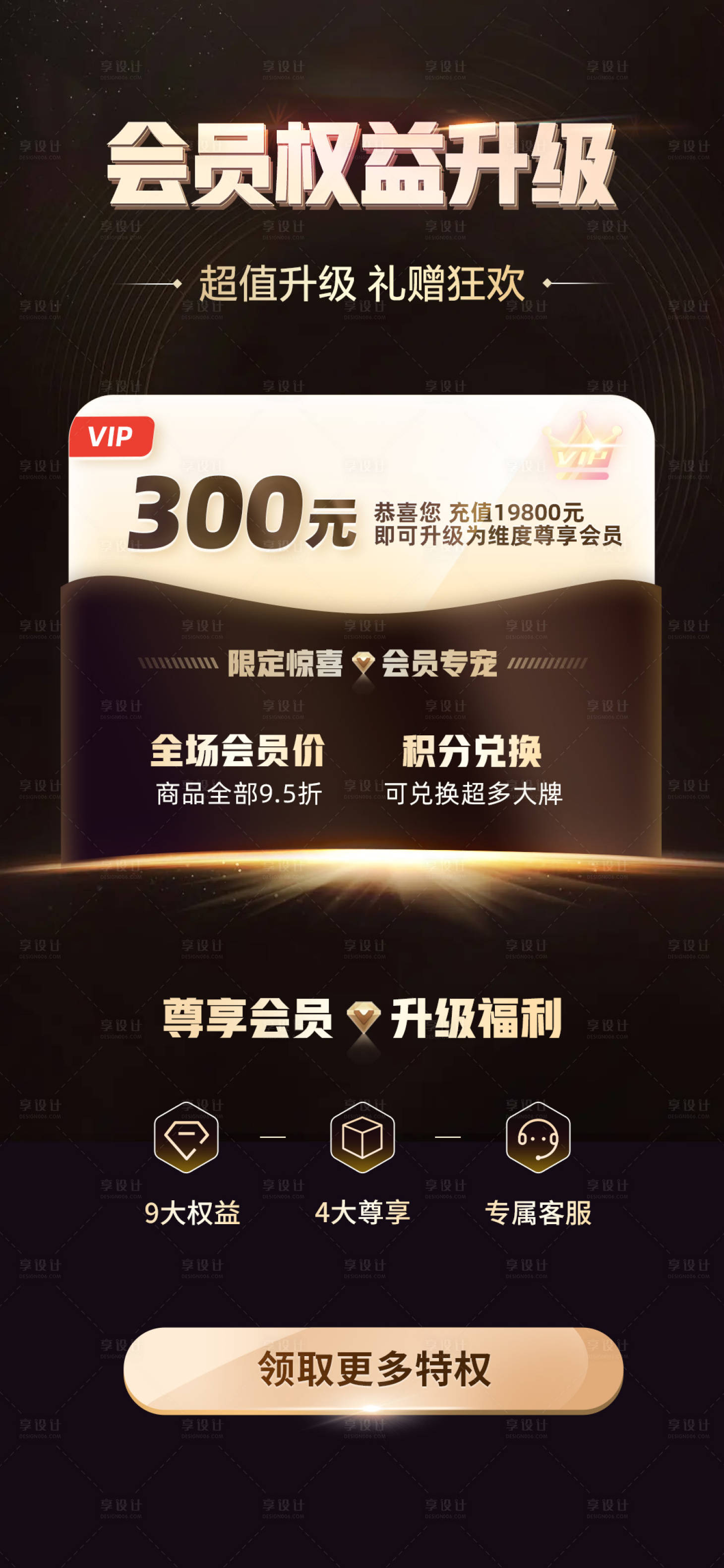 源文件下载【黑金钻石VIP会员权益升级海报】编号：26820020750984383