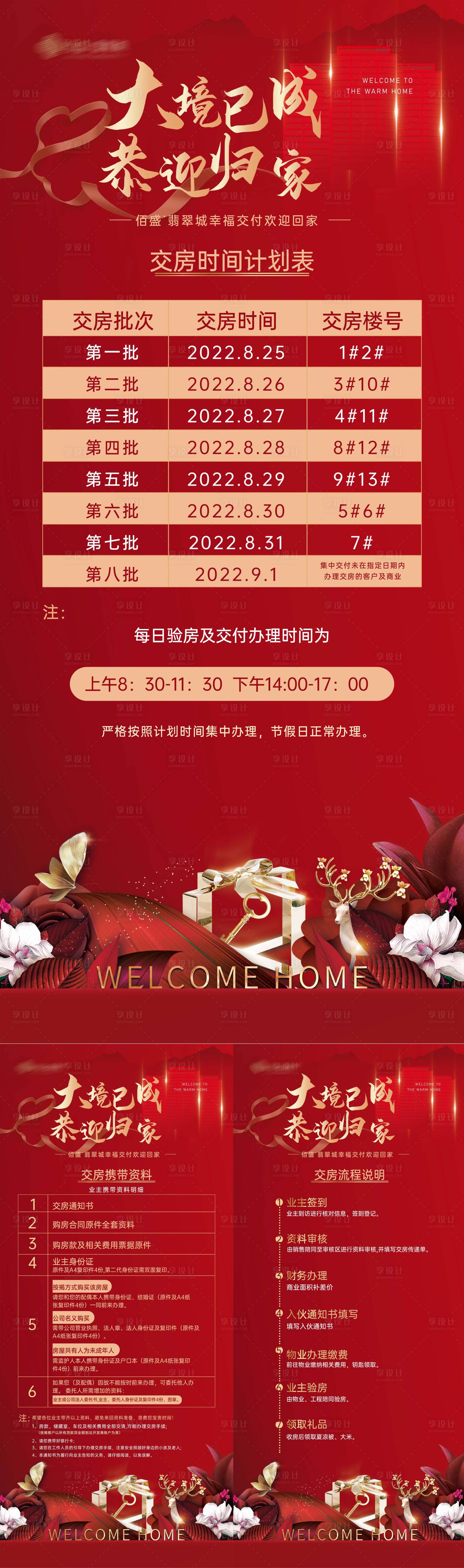 源文件下載【享設計】搜索編號：34770021251544950【交房規則紅金展架易拉寶】