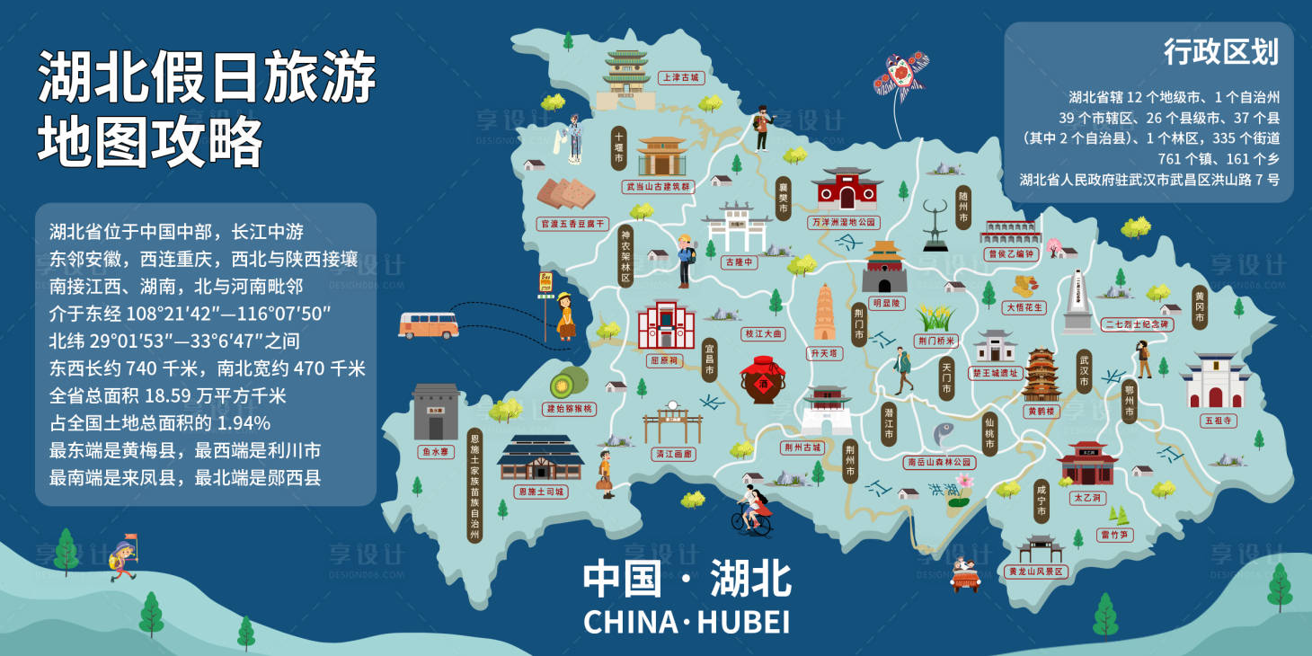 湖北假日旅游地图攻略背景板PSD广告设计素材海报模板免费下载-享设计