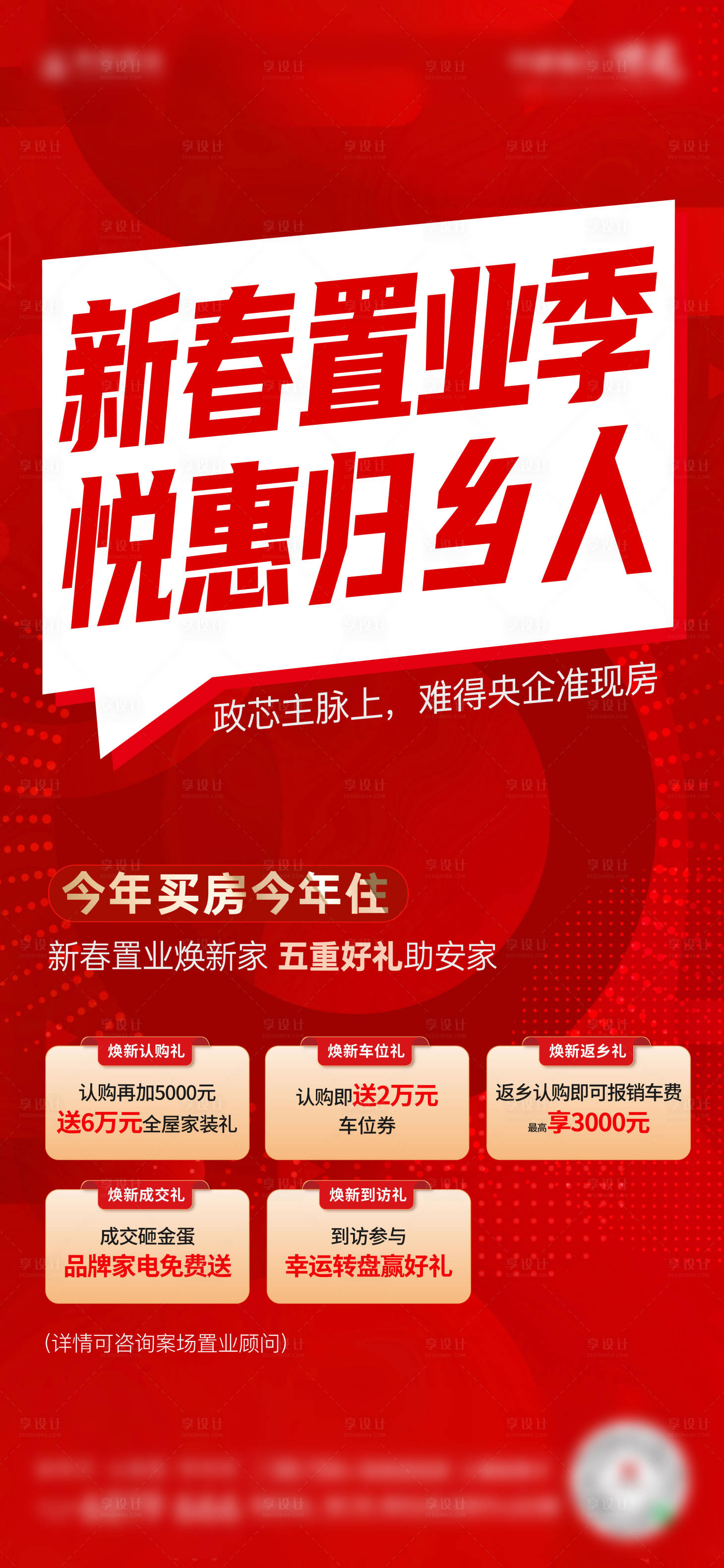 源文件下载【享设计】搜索编号：50230021304327378【地产新春置业促销大字报海报】