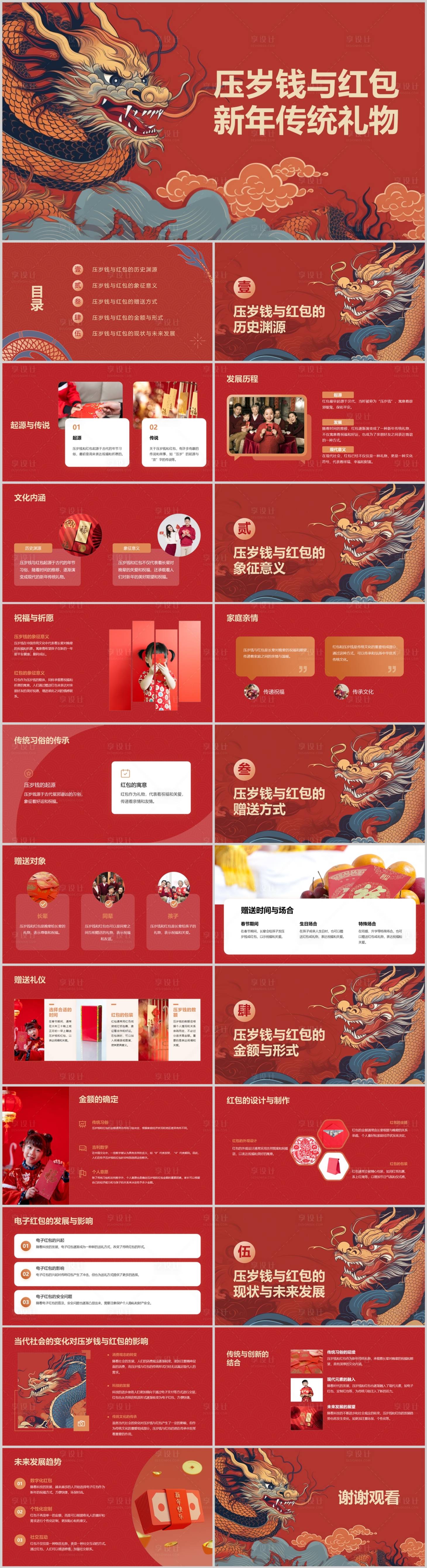 源文件下载【享设计】搜索编号：17470021758895555【压岁钱与红包新年传统礼物PPT】