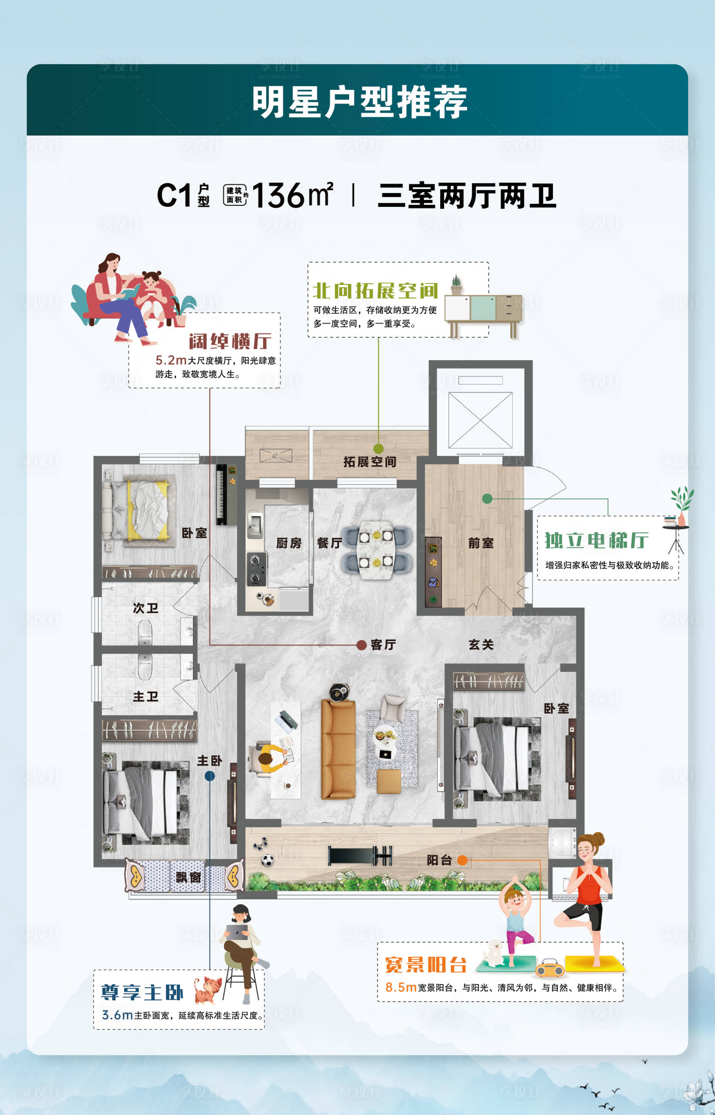 源文件下载【享设计】搜索编号：37380021502928259【户型解析海报】