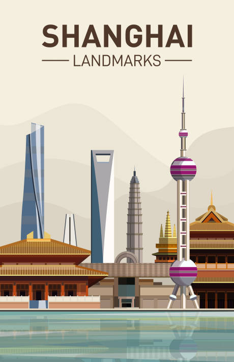 源文件下载【上海地标建筑天际线插画】编号：95410021438656029