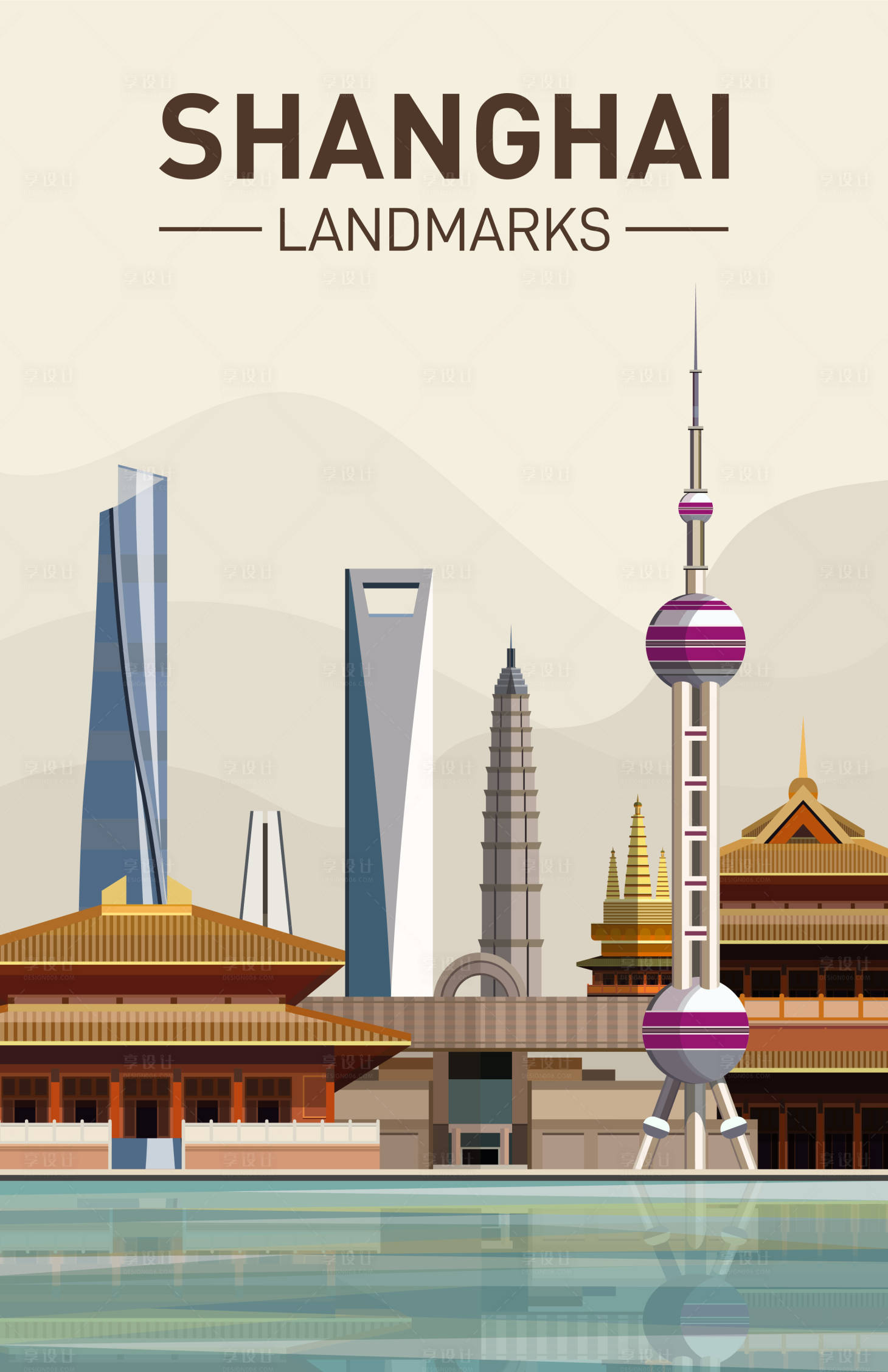 源文件下载【上海地标建筑天际线插画】编号：95410021438656029