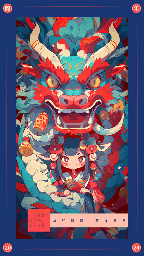 源文件下载【龙年插画海报】编号：89220021475798420