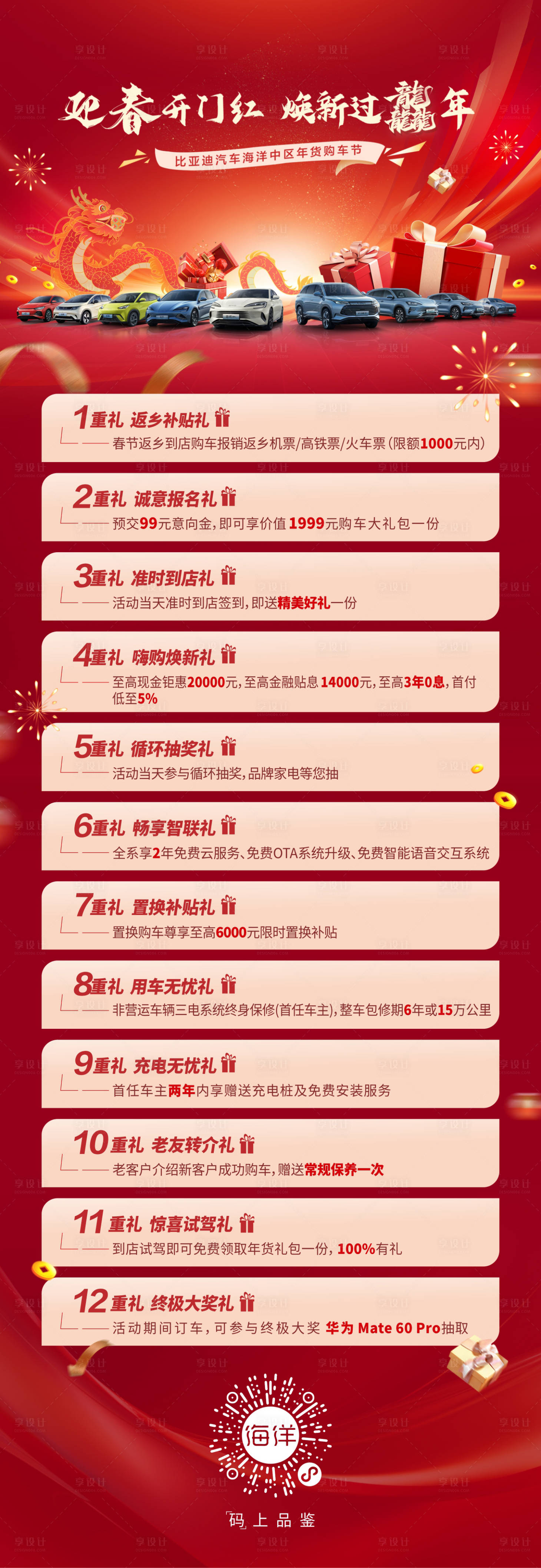 源文件下載【享設計】搜索編號：88960021667471235【煥新過龍年汽車購車節十二重禮長圖海報】
