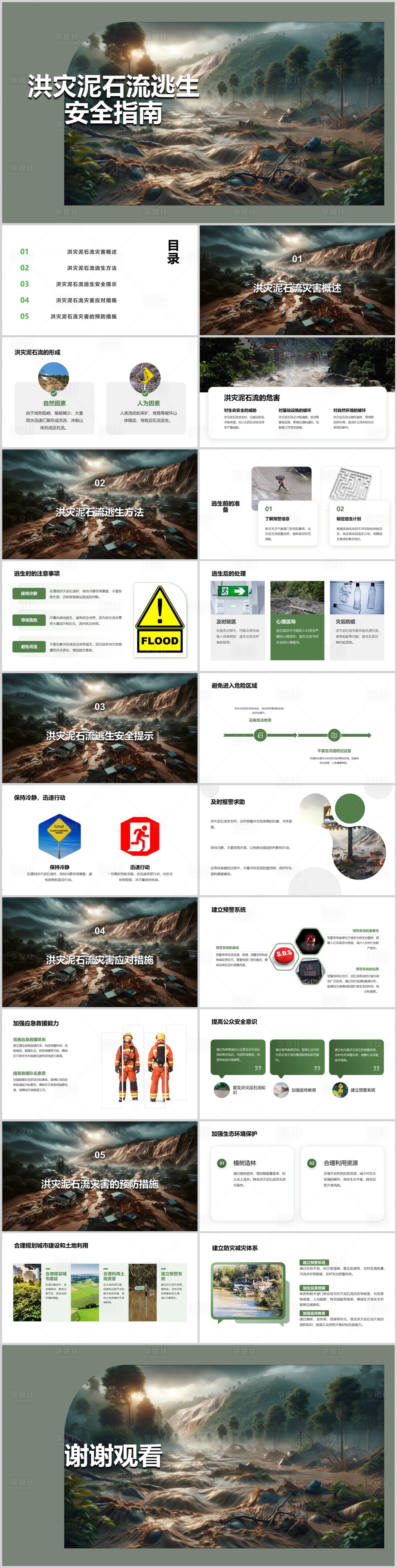 源文件下载【享设计】搜索编号：92030021654644313【洪灾泥石流逃生安全指南PPT】